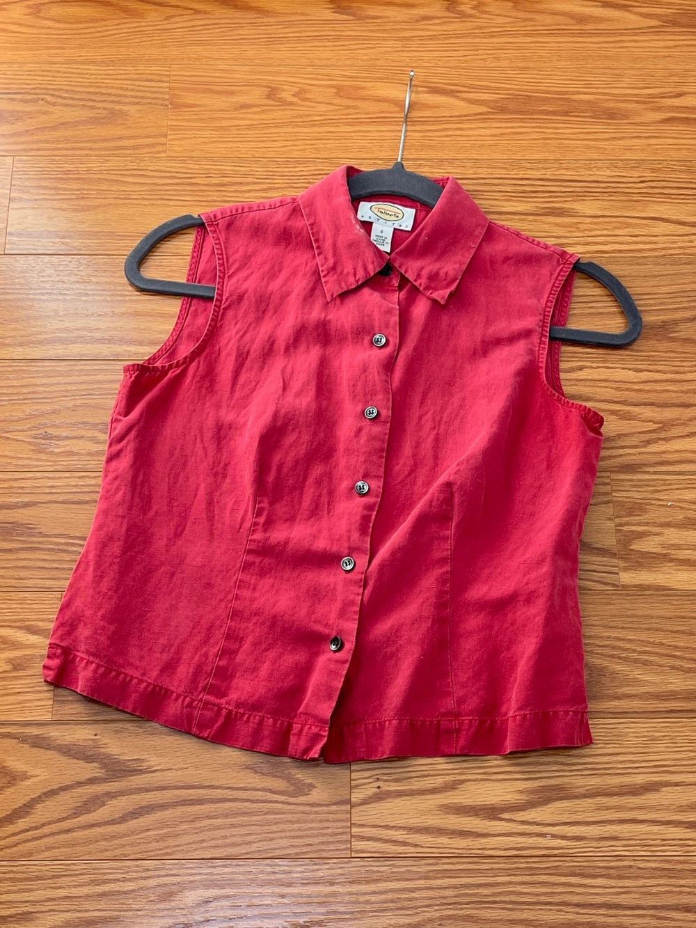 Talbots Vintage Silk Linen Tank, Size 6 Petite, Red Button Down Sleeveless Top